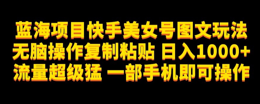 蓝海项目快手美女号图文玩法，无脑操作复制粘贴，日入1000+流量超级猛一部手机即可操作【揭秘】-久久资源库