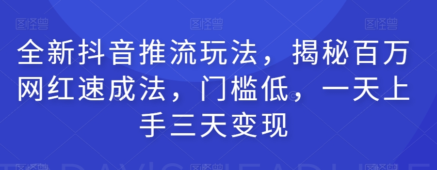 全新抖音推流玩法，揭秘百万网红速成法，门槛低，一天上手三天变现-久久资源库
