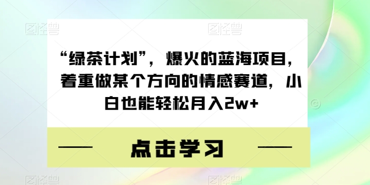“绿茶计划”，爆火的蓝海项目，着重做某个方向的情感赛道，小白也能轻松月入2w+【揭秘】-久久资源库