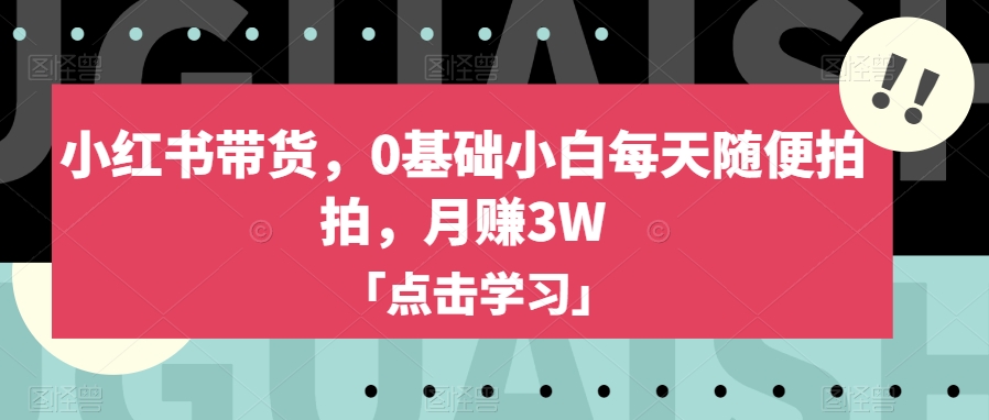 小红书带货，0基础小白每天随便拍拍，月赚3W【揭秘】-久久资源库