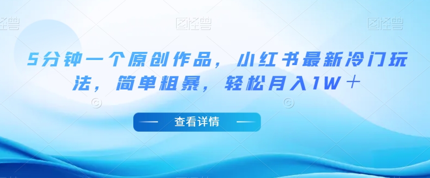5分钟一个原创作品，小红书最新冷门玩法，简单粗暴，轻松月入1W＋【揭秘】-久久资源库