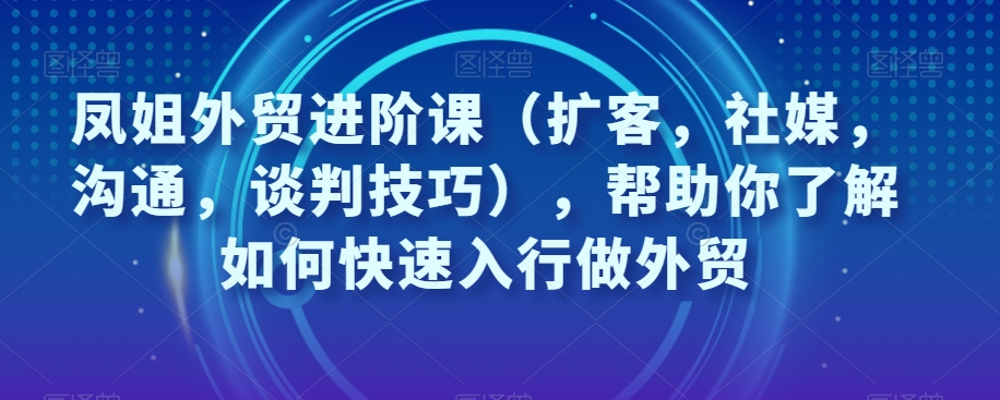 凤姐外贸进阶课（扩客，社媒，沟通，谈判技巧），帮助你了解如何快速入行做外贸-久久资源库