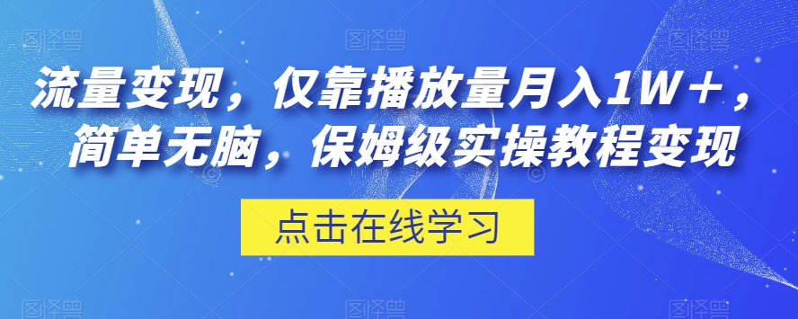 流量变现，仅靠播放量月入1W＋，简单无脑，保姆级实操教程【揭秘】-久久资源库