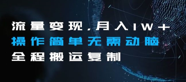 流量变现，月入1W+操作简单无需动脑全程搬运复制【揭秘】-久久资源库