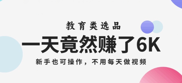 一天竟然赚了6000多，教育类选品，新手也可操作，更不用每天做短视频【揭秘】-久久资源库