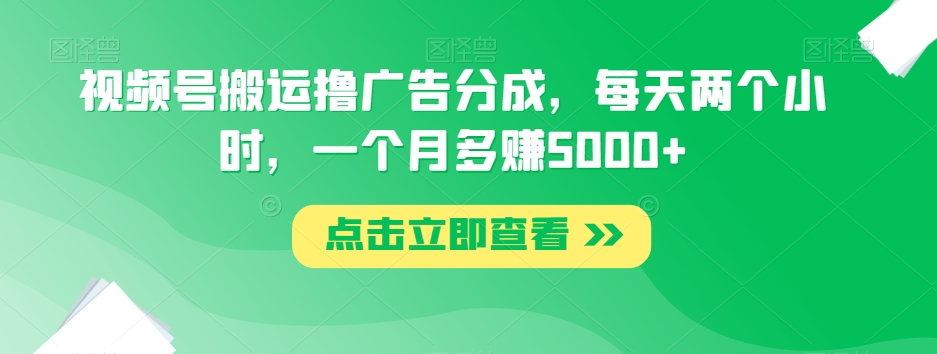 视频号搬运撸广告分成，每天两个小时，一个月多赚5000+-久久资源库