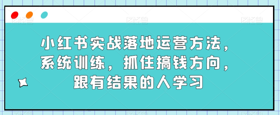 小红书实战落地运营方法，系统训练，抓住搞钱方向，跟有结果的人学习-久久资源库