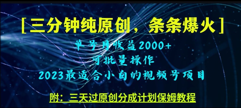 三分钟制作视频号纯原创，条条爆款，轻松月入过万【揭秘】-久久资源库
