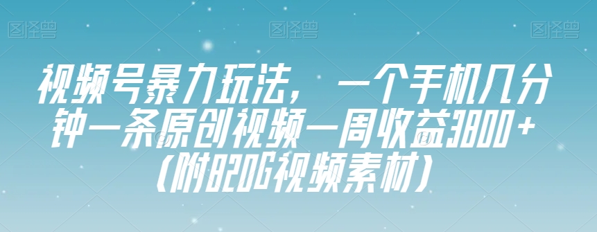 视频号暴力玩法，一个手机几分钟一条原创视频一周收益3800+（附820G视频素材）-久久资源库