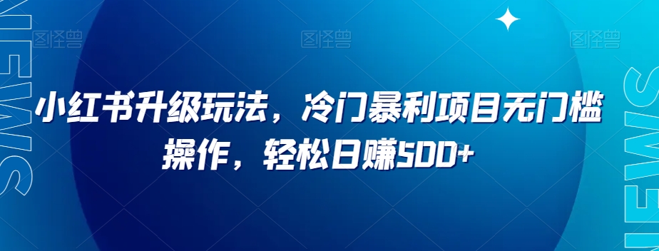 小红书升级玩法，冷门暴利项目无门槛操作，轻松日赚500+【揭秘】-久久资源库