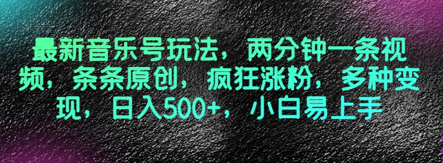最新音乐号玩法，两分钟一条视频，条条原创，疯狂涨粉，多种变现，日入500+，小白易上手【揭秘】-久久资源库