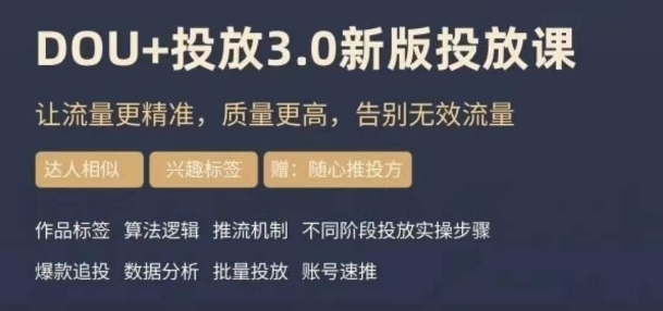 dou+豆荚投放实操课3.0新版，让流量更精准，质量更高，告别无效流量-久久资源库