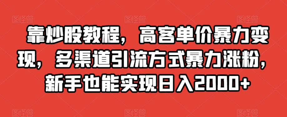 靠炒股教程，高客单价暴力变现，多渠道引流方式暴力涨粉，新手也能实现日入2000+【揭秘】-久久资源库