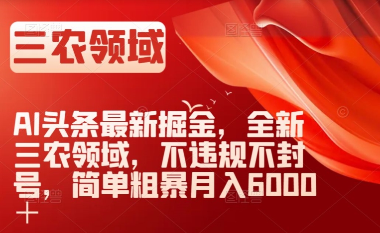 AI头条最新掘金，全新三农领域，不违规不封号，简单粗暴月入6000＋【揭秘】-久久资源库