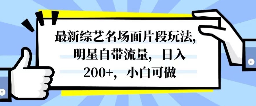 最新综艺名场面片段玩法，明星自带流量，日入200+，小白可做【揭秘】-久久资源库