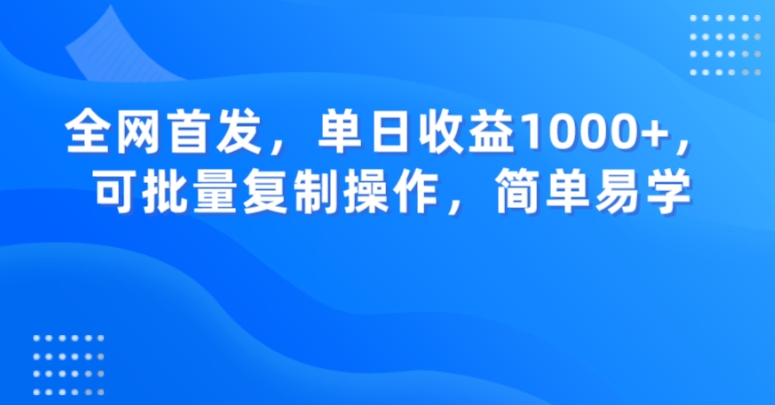 全网首发，单日收益1000+，可批量复制操作，简单易学【揭秘】-久久资源库