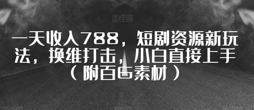 一天收入788，短剧资源新玩法，换维打击，小白直接上手（附百G素材）【揭秘】-久久资源库