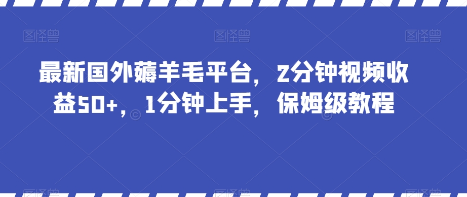 最新国外薅羊毛平台，2分钟视频收益50+，1分钟上手，保姆级教程【揭秘】-久久资源库