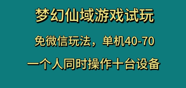 梦幻仙域游戏试玩，免微信玩法，单机40-70，一个人同时操作十台设备【揭秘】-久久资源库