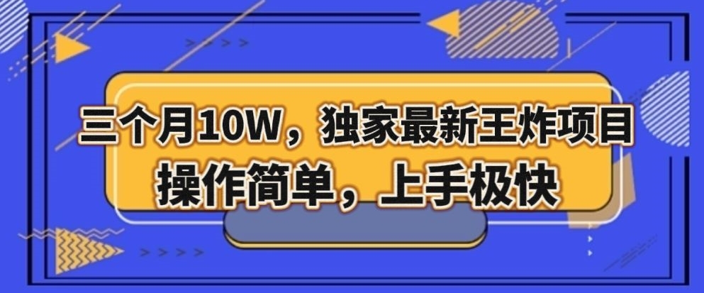 三个月10W，独家最新王炸项目！操作简单，上手极快【揭秘】-久久资源库