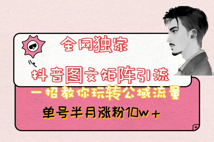 全网独家抖音图文矩阵引流，一招教你玩转公域流量，单号半月涨粉10w+【揭秘】-久久资源库