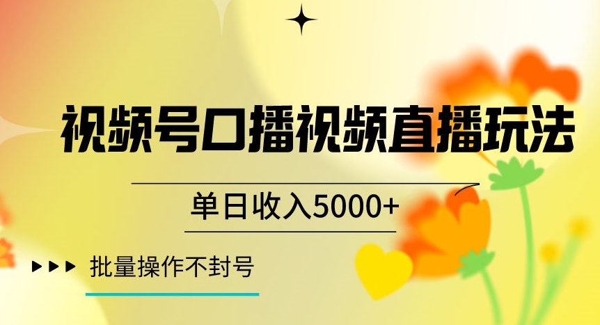 视频号囗播视频直播玩法，单日收入5000+，批量操作不封号【揭秘】-久久资源库