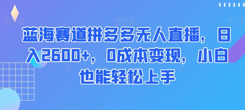 蓝海赛道拼多多无人直播，日入2600+，0成本变现，小白也能轻松上手【揭秘】-久久资源库