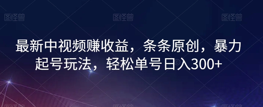 最新中视频赚收益，条条原创，暴力起号玩法，轻松单号日入300+【揭秘】-久久资源库