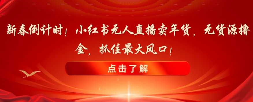 新春倒计时！小红书无人直播卖年货，无货源撸金，抓住最大风口【揭秘】-久久资源库