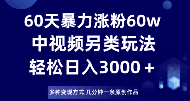 60天暴力涨粉60W，中视频另类玩法，日入3000＋，几分钟一条原创作品多种变现方式-久久资源库