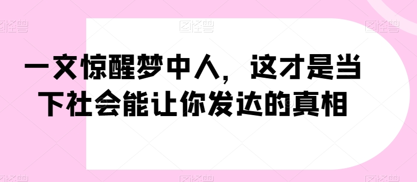 一文惊醒梦中人，这才是当下社会能让你发达的真相【公众号付费文章】-久久资源库