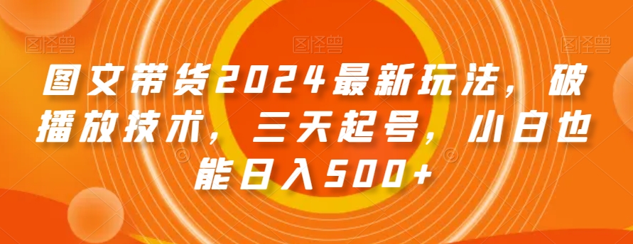 图文带货2024最新玩法，破播放技术，三天起号，小白也能日入500+【揭秘】-久久资源库
