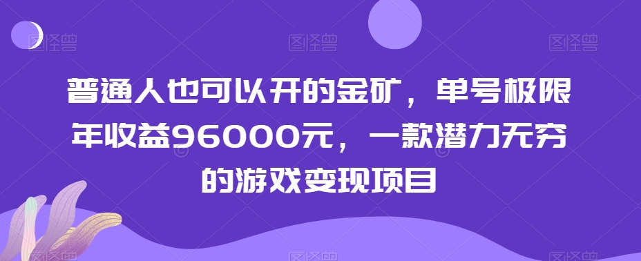 普通人也可以开的金矿，单号极限年收益96000元，一款潜力无穷的游戏变现项目【揭秘】-久久资源库