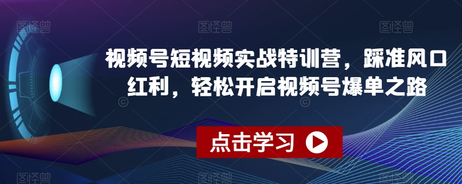 视频号短视频实战特训营，踩准风口红利，轻松开启视频号爆单之路-久久资源库