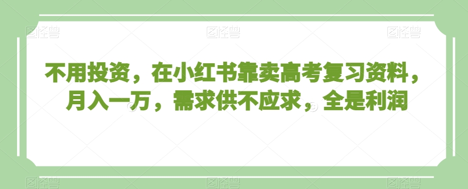 不用投资，在小红书靠卖高考复习资料，月入一万，需求供不应求，全是利润【揭秘】-久久资源库