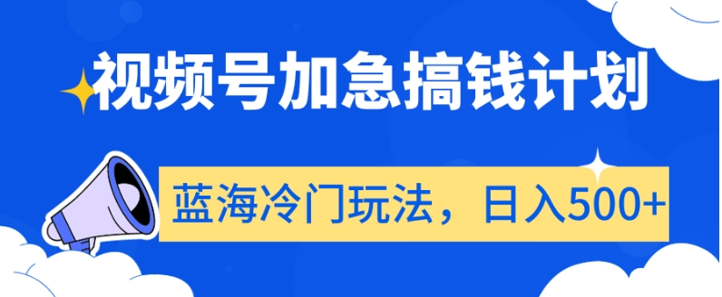 视频号加急搞钱计划，蓝海冷门玩法，日入500+【揭秘】-久久资源库