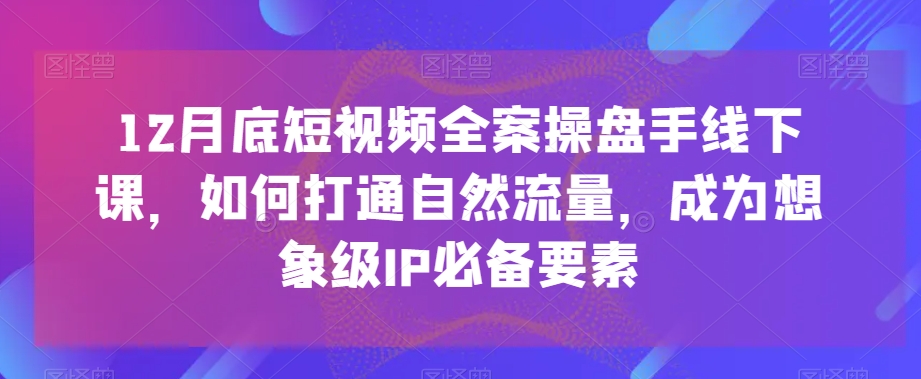 12月底短视频全案操盘手线下课，如何打通自然流量，成为想象级IP必备要素-久久资源库