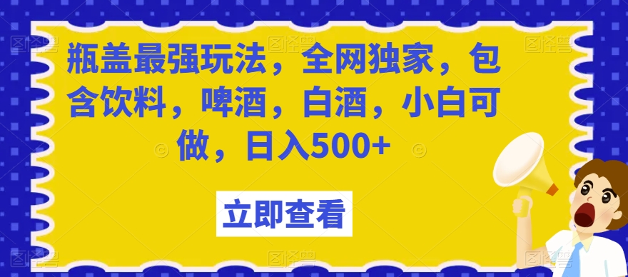 瓶盖最强玩法，全网独家，包含饮料，啤酒，白酒，小白可做，日入500+【揭秘】-久久资源库