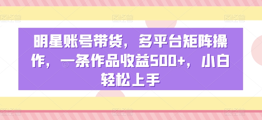 明星账号带货，多平台矩阵操作，一条作品收益500+，小白轻松上手【揭秘】-久久资源库