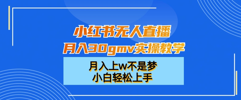 小红书无人直播月入30gmv实操教学，月入上w不是梦，小白轻松上手【揭秘】-久久资源库