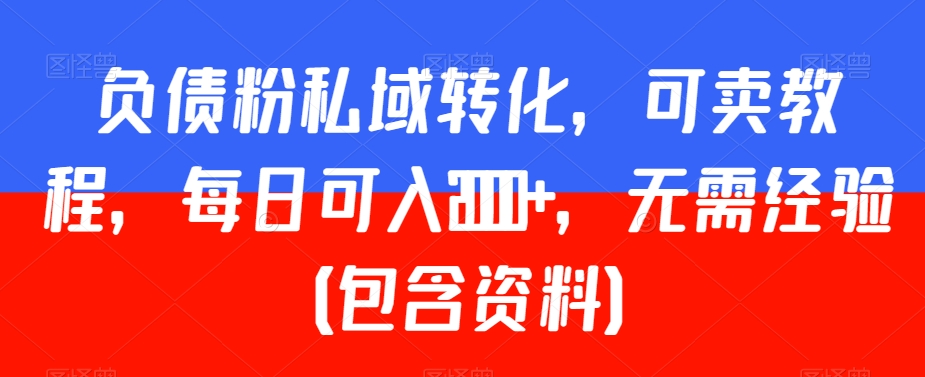 负债粉私域转化，可卖教程，每日可入2000+，无需经验（包含资料）【揭秘】-久久资源库