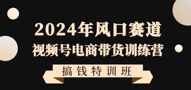 2024年风口赛道视频号电商带货训练营搞钱特训班，带领大家快速入局自媒体电商带货-久久资源库