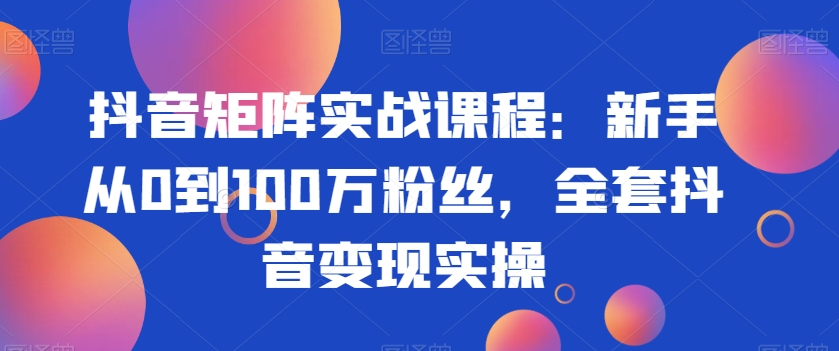 抖音矩阵实战课程：新手从0到100万粉丝，全套抖音变现实操-久久资源库