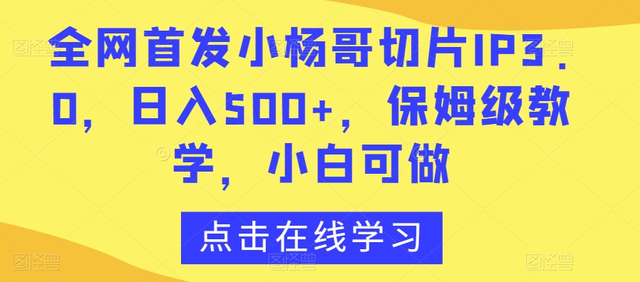 全网首发小杨哥切片IP3.0，日入500+，保姆级教学，小白可做【揭秘】-久久资源库