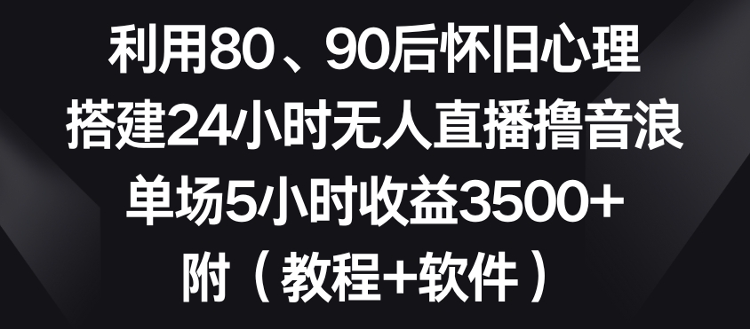 利用80、90后怀旧心理，搭建24小时无人直播撸音浪，单场5小时收益3500+（教程+软件）【揭秘】-久久资源库