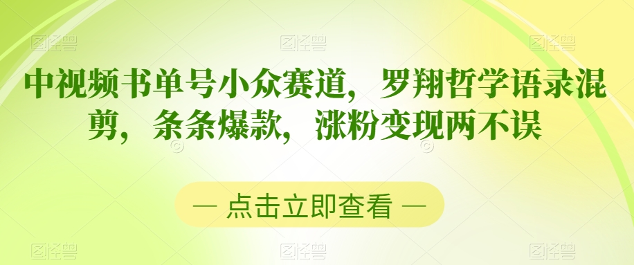 中视频书单号小众赛道，罗翔哲学语录混剪，条条爆款，涨粉变现两不误【揭秘】-久久资源库