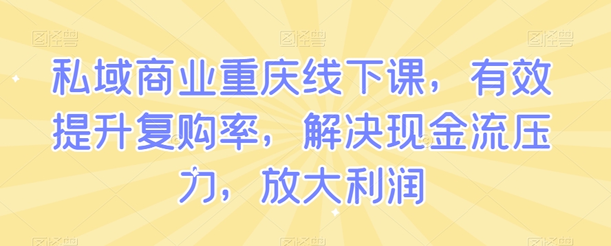 私域商业重庆线下课，有效提升复购率，解决现金流压力，放大利润-久久资源库