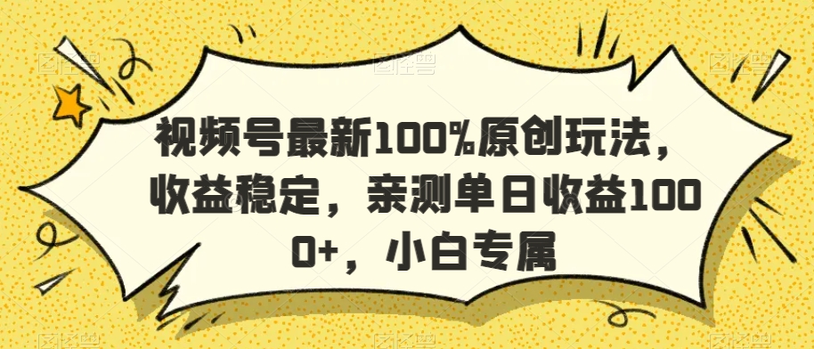 视频号最新100%原创玩法，收益稳定，亲测单日收益1000+，小白专属【揭秘】-久久资源库