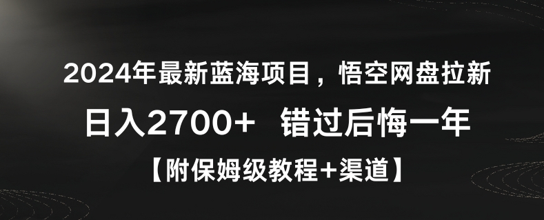 2024年最新蓝海项目，悟空网盘拉新，日入2700+错过后悔一年【附保姆级教程+渠道】【揭秘】-久久资源库