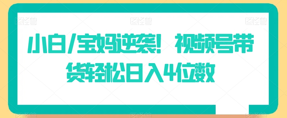 小白/宝妈逆袭！视频号带货轻松日入4位数【揭秘】-久久资源库